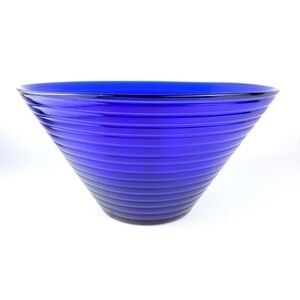 Vintage Vetrerie Etruscan Italian Cobalt Blue Ringed Handcrafted Art Glass Bowl